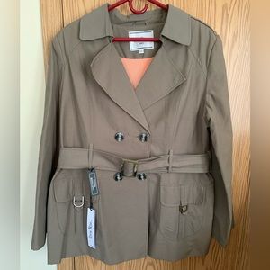 Votre Nom trench coat, quality, lined, belted, pockets, tan, double breasted, XL